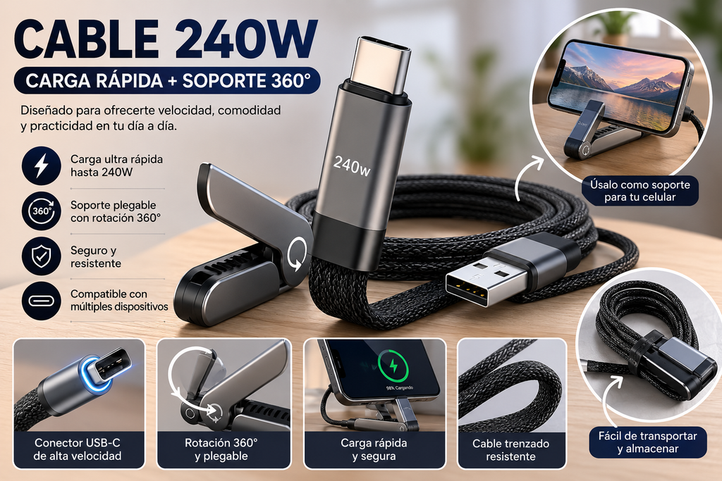 Cable de Carga Plegable con Soporte
