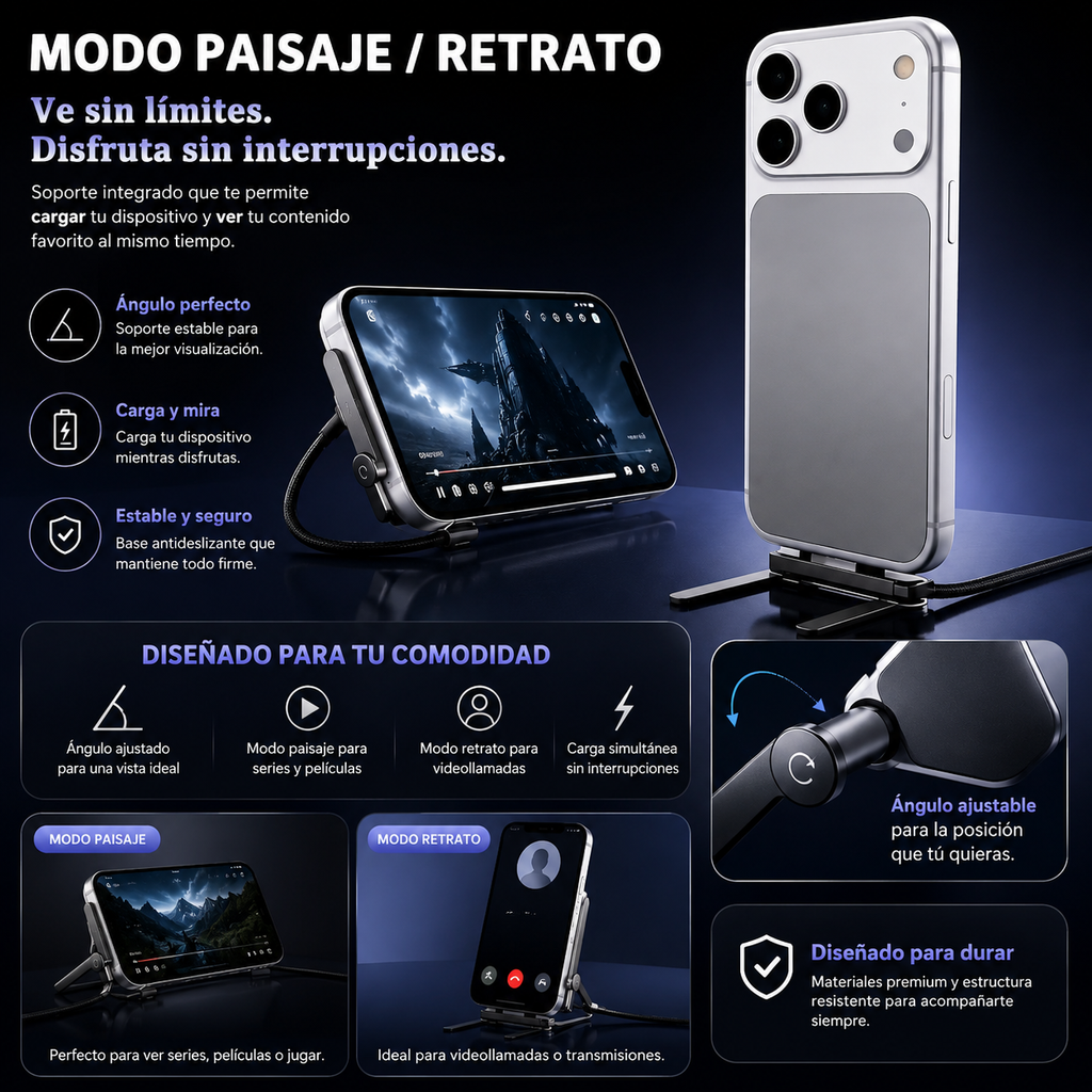 Cable de Carga Plegable con Soporte