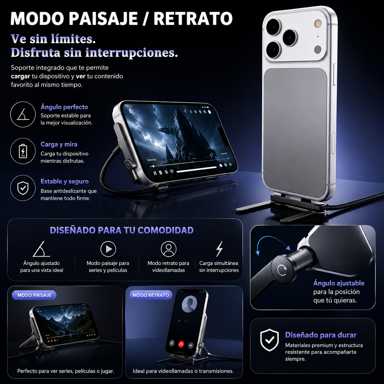 Cable de Carga Plegable con Soporte