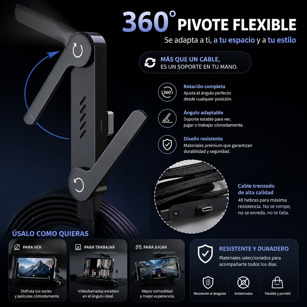 Cable de Carga Plegable con Soporte